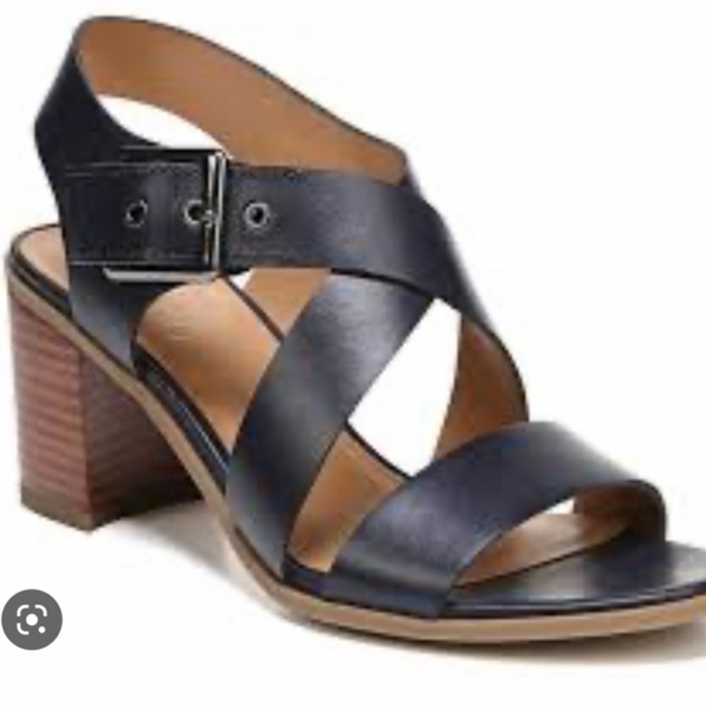 Franco Sarto Blue Leather Chunky Heel Helga Sandals! Size 9.5